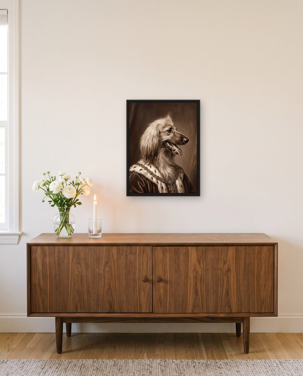 Framed memorial portrait on a sideboard