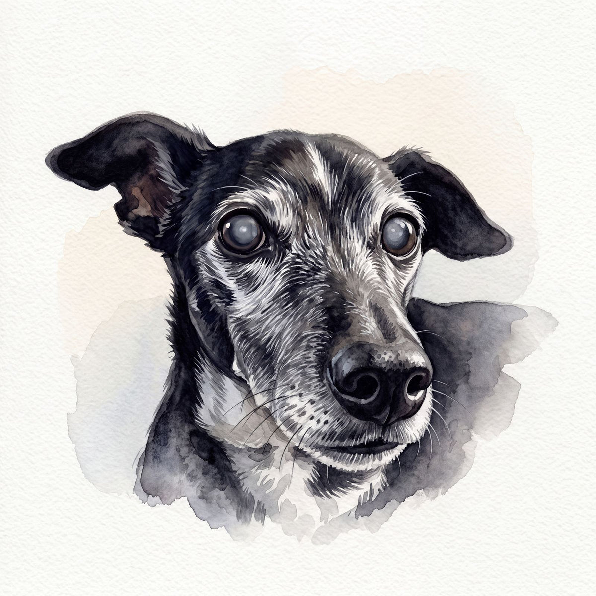 Watercolor portrait of a senior dog